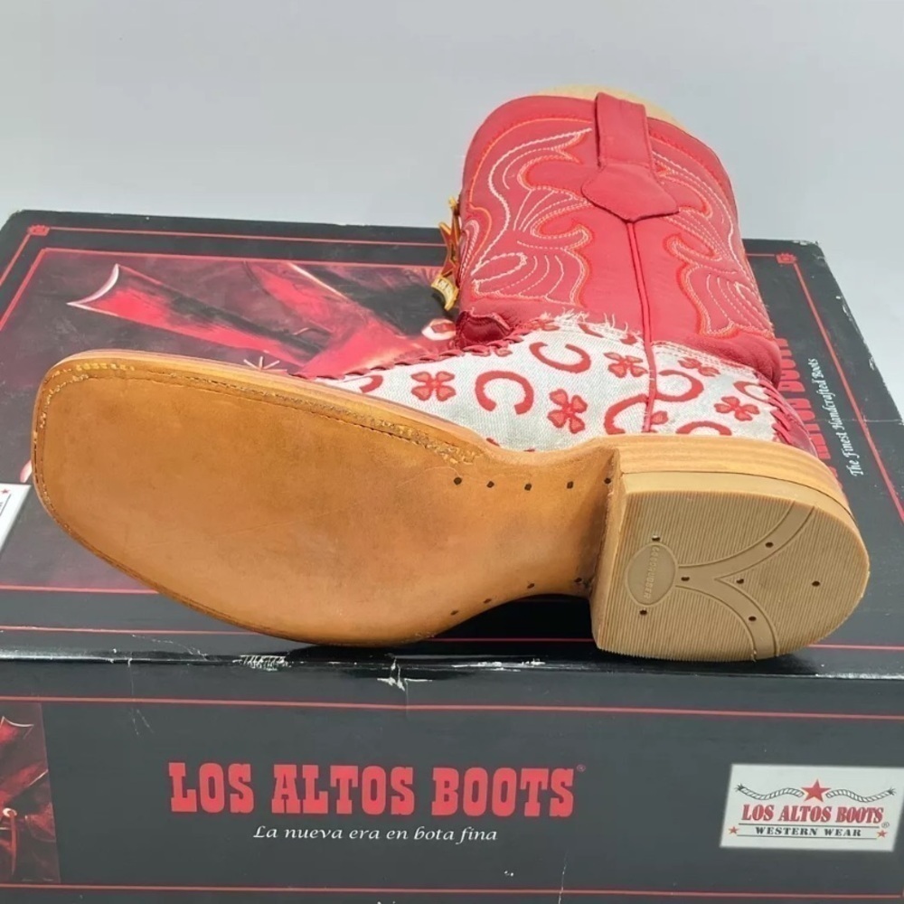 LOS ALTOS MEN'S LEATHER GENUINE EEL RED WESTERN BOOTS - Picture 10 of 16